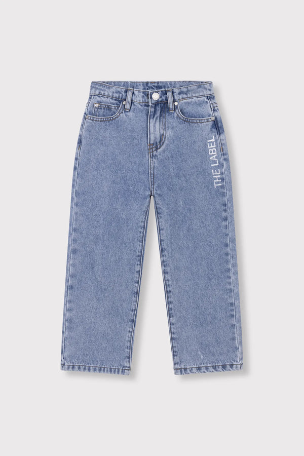 Meisjes Kids woven flowy denim pants van ALIX Mini in de kleur Mid Denim Blue in maat 158-164.