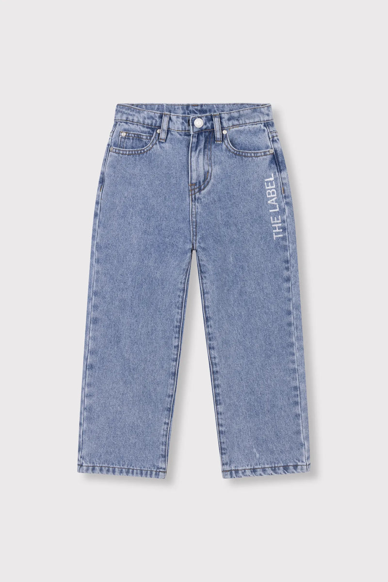 Meisjes Kids woven flowy denim pants van ALIX Mini in de kleur Mid Denim Blue in maat 158-164.