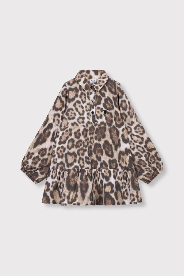 Meisjes Kids woven jaguar dress van ALIX Mini in de kleur Animal in maat 146-152.