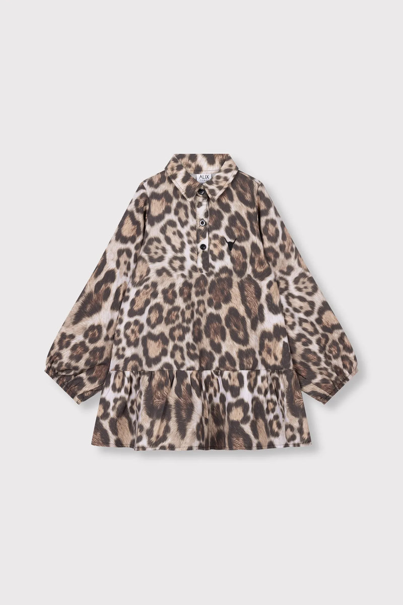 Meisjes Kids woven jaguar dress van ALIX Mini in de kleur Animal in maat 146-152.