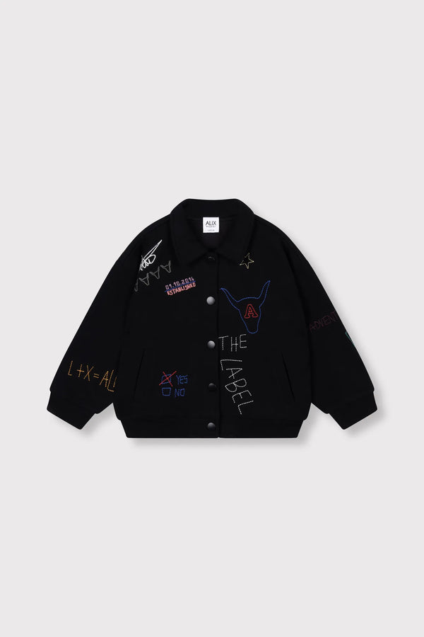 Meisjes Kids knitted patches jacket van ALIX Mini in de kleur Black in maat 158-164.