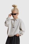 Meisjes Kids knitted polo sweater van ALIX Mini in de kleur Light Grey Melange in maat 158-164.