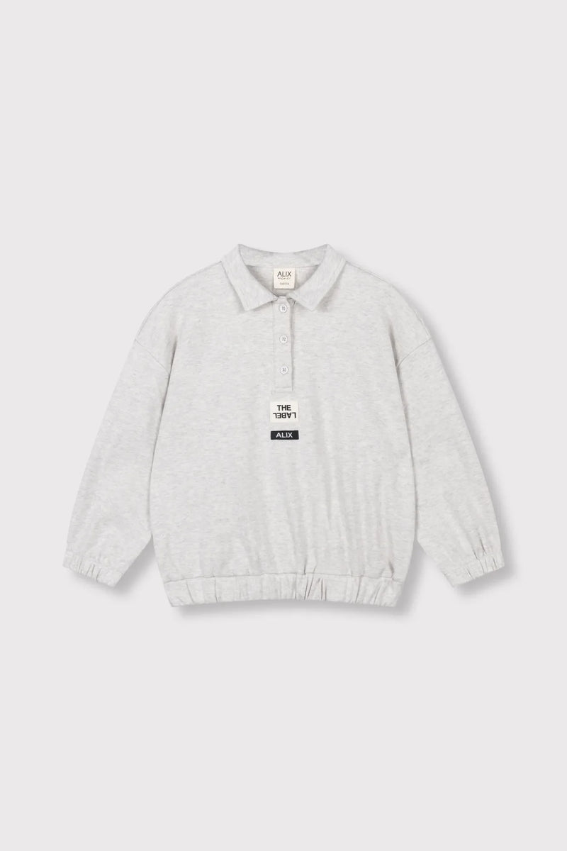 Meisjes Kids knitted polo sweater van ALIX Mini in de kleur Light Grey Melange in maat 158-164.
