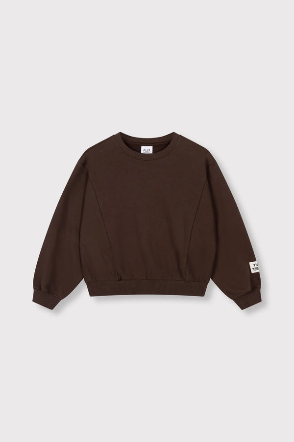 Meisjes Kids knitted batwing sweater van ALIX Mini in de kleur Warm Brown in maat 158-164.