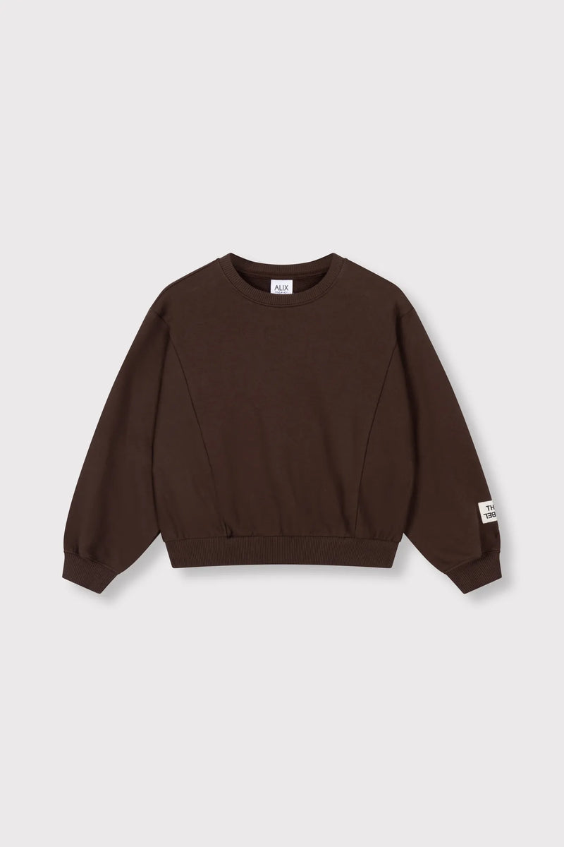 Meisjes Kids knitted batwing sweater van ALIX Mini in de kleur Warm Brown in maat 158-164.