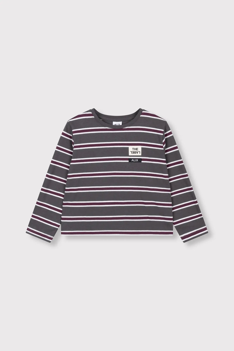 Meisjes Kids knitted stripe longsleeve van ALIX Mini in de kleur Antracite in maat 158-164.