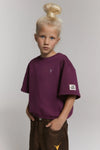 Meisjes Kids knitted cropped T-shirt van ALIX Mini in de kleur Aubergine in maat 158-164.