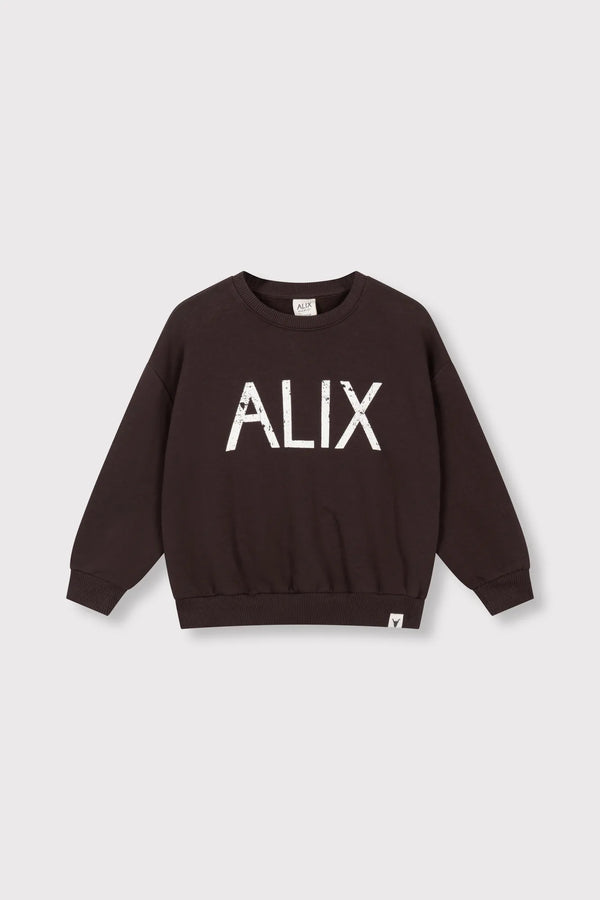 Meisjes Kids knitted world tour sweater van ALIX Mini in de kleur Warm Brown in maat 158-164.