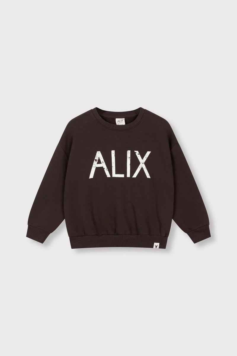 Meisjes Kids knitted world tour sweater van ALIX Mini in de kleur Warm Brown in maat 158-164.