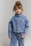 Meisjes Kids woven flowy denim blouse van ALIX Mini in de kleur Mid Denim Blue in maat 158-164.