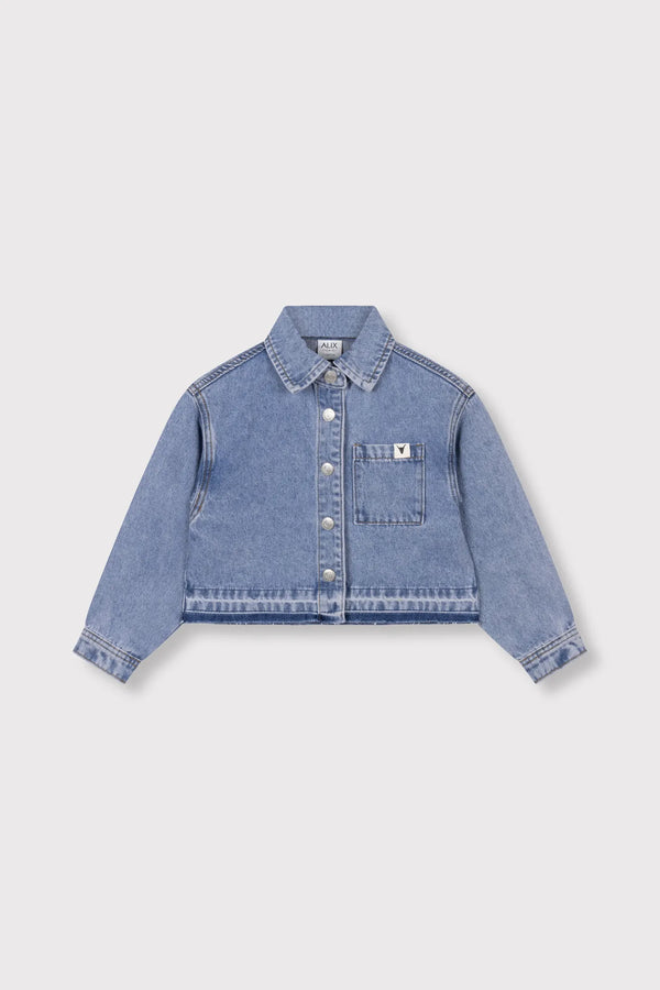 Meisjes Kids woven flowy denim blouse van ALIX Mini in de kleur Mid Denim Blue in maat 158-164.