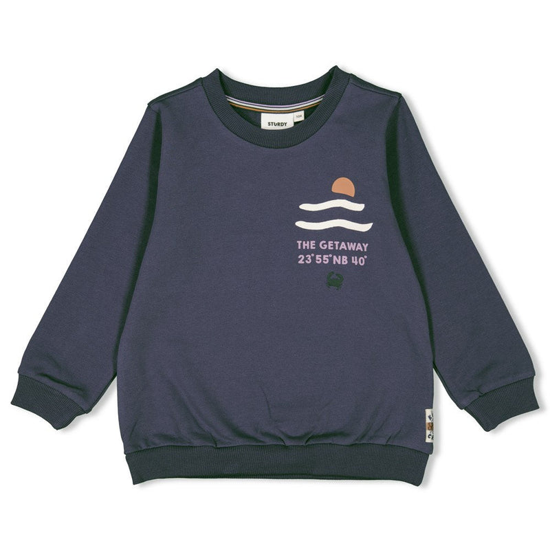 Jongens Sweater - The Getaway van Sturdy in de kleur Indigo in maat 128.
