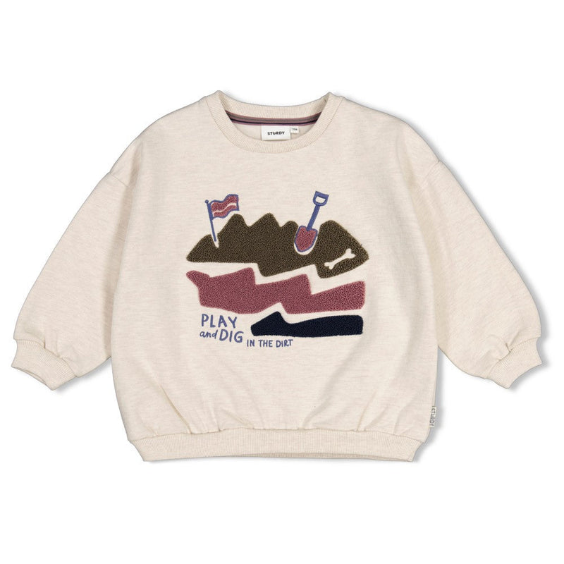 Jongens Sweater oversized - Rock the Earth van Sturdy in de kleur Offwhite melange in maat 128.