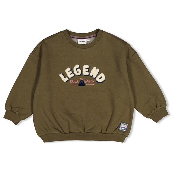 Jongens Sweater oversized - Rock the Earth van Sturdy in de kleur Army in maat 128.