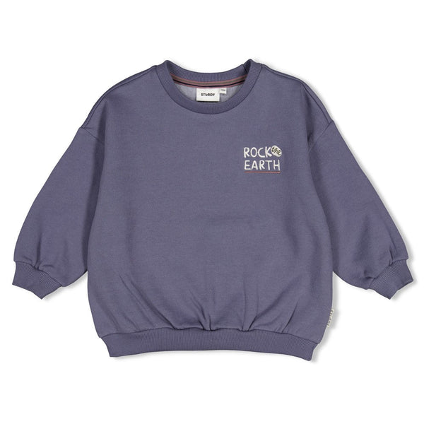 Jongens Sweater met backprint oversized - Rock the Earth van Sturdy in de kleur Blauw in maat 128.
