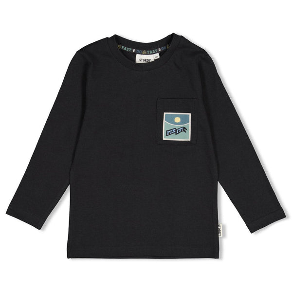Jongens Longsleeve met backprint - Fix It van Sturdy in de kleur Antraciet in maat 128.