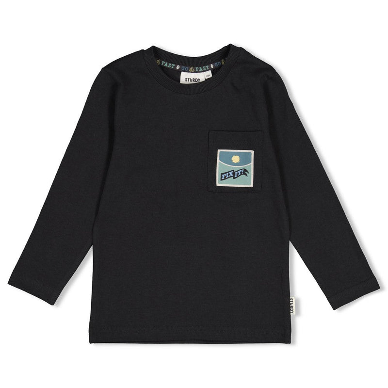Jongens Longsleeve met backprint - Fix It van Sturdy in de kleur Antraciet in maat 128.
