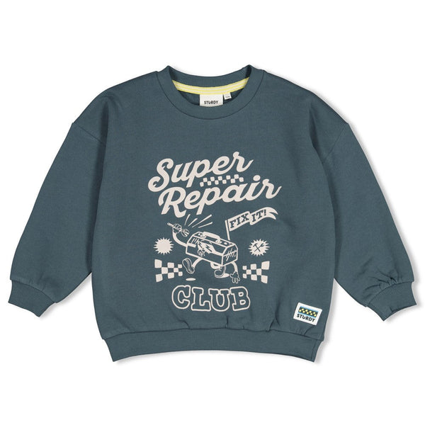 Jongens Sweater oversized - Fix It van Sturdy in de kleur Petrol in maat 128.