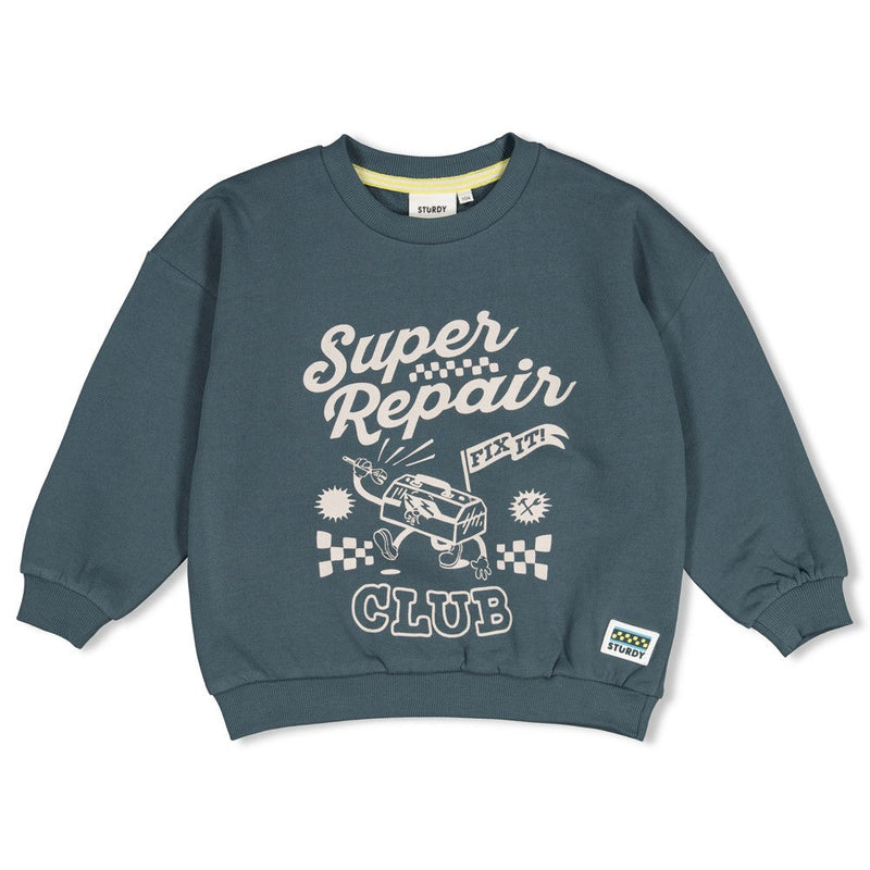 Jongens Sweater oversized - Fix It van Sturdy in de kleur Petrol in maat 128.