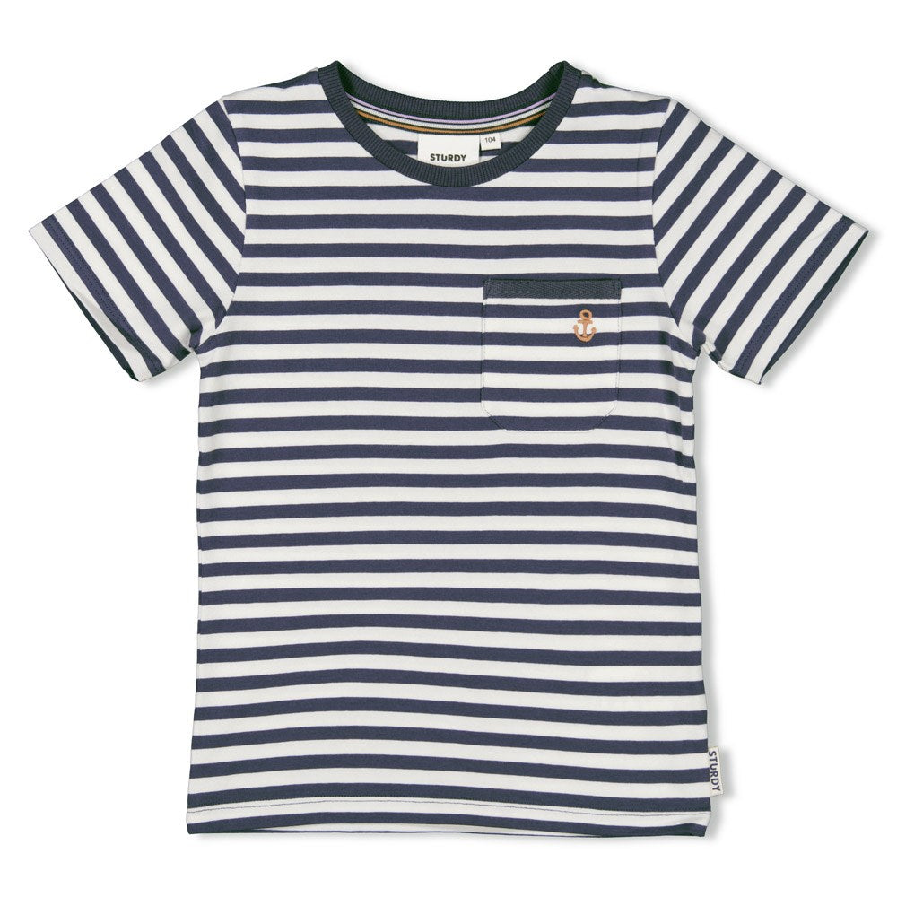 Jongens T-shirt streep - The Getaway van Sturdy in de kleur Indigo in maat 128.