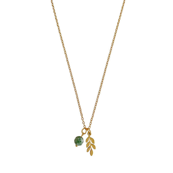 Green Spot Jaspis & Blaadje Ketting - Goud