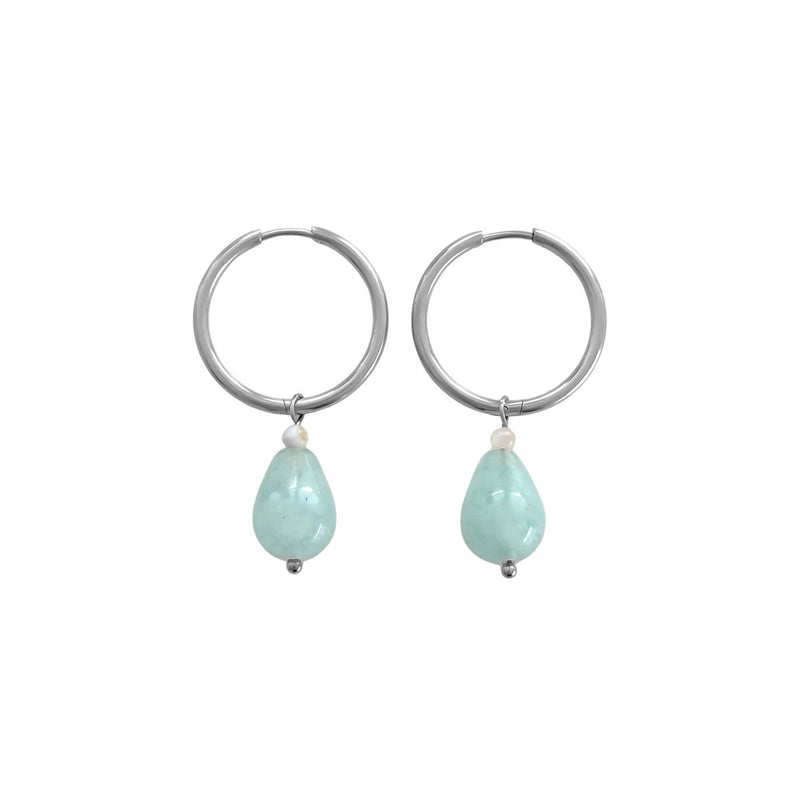 Amazoniet Druppel Oorringen - Zilver