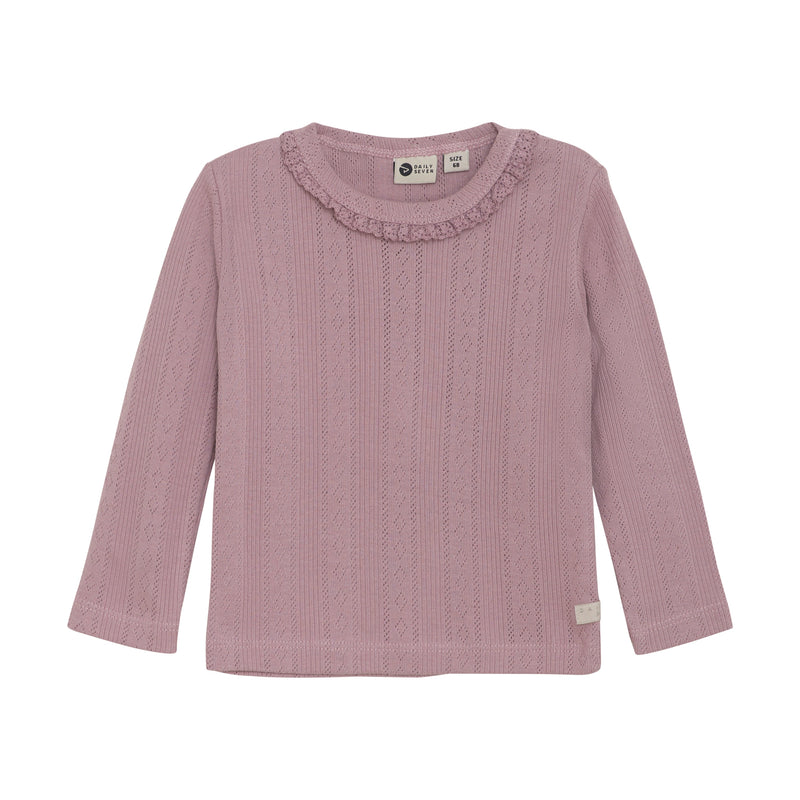 Meisjes T-shirt Longsleeve Pointelle van Daily7 Newborn in de kleur Mauve in maat 68.
