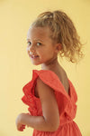 Meisjes Jurk ruches - Berry Nice van Jubel in de kleur Rood in maat 128.