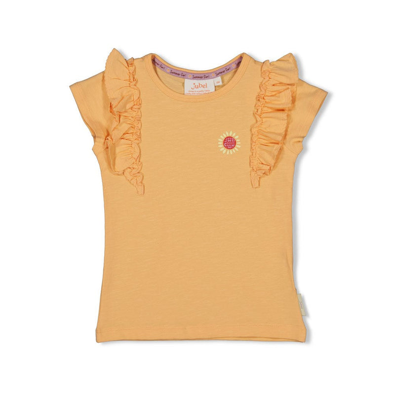 Meisjes T-shirt - Sunny Side Up van Jubel in de kleur Abrikoos in maat 128.
