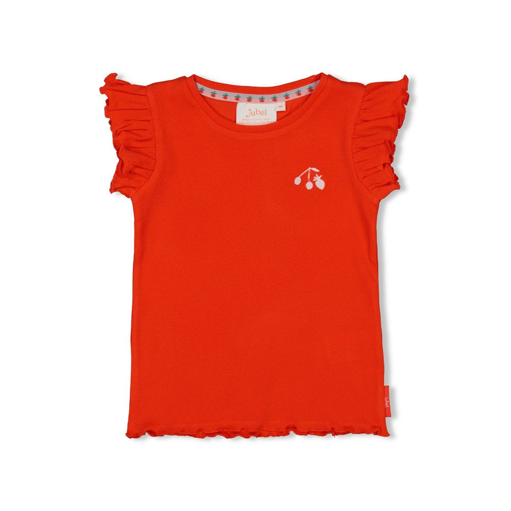 Meisjes T-shirt rib - Berry Nice van Jubel in de kleur Rood in maat 128.