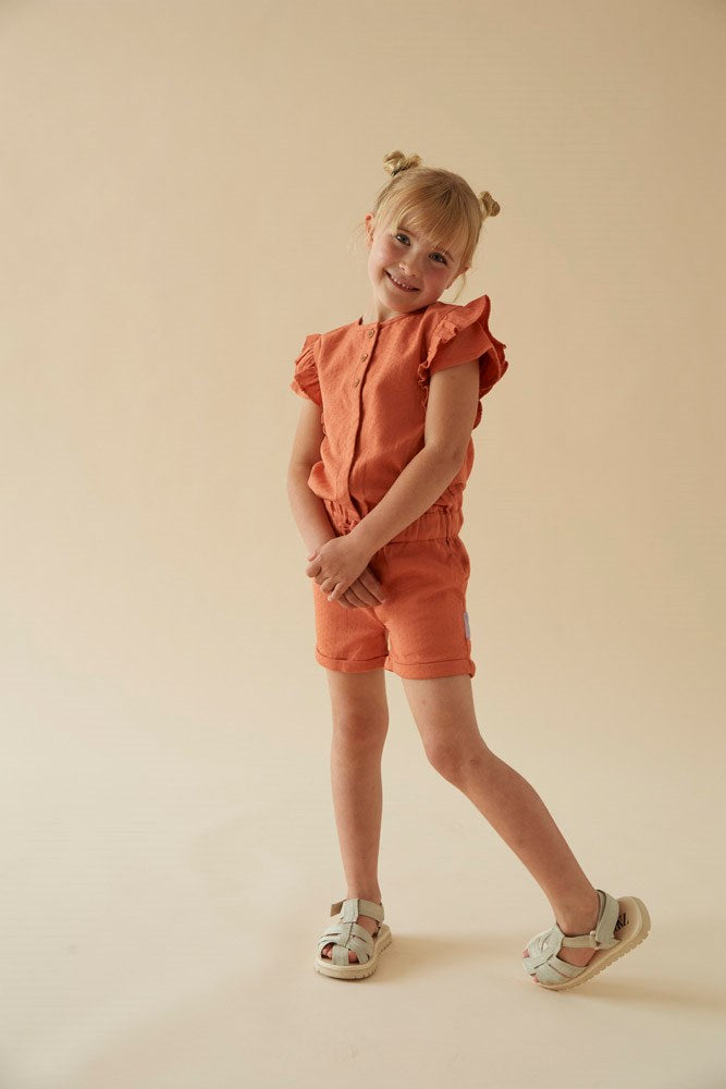 Meisjes Jumpsuit kort - Sunny Side Up van Jubel in de kleur Terracotta in maat 128.