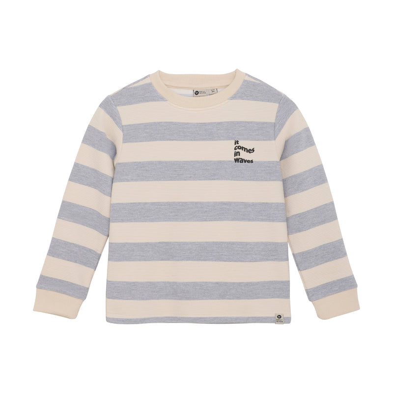 Jongens T-shirt LS Big Stripe van Daily7 in de kleur Medium Grey Melange in maat 128.
