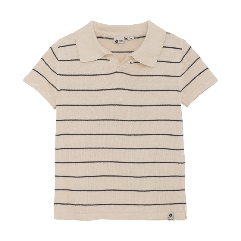 Jongens Knitted Polo van Daily7 in de kleur Sandshell in maat 128.