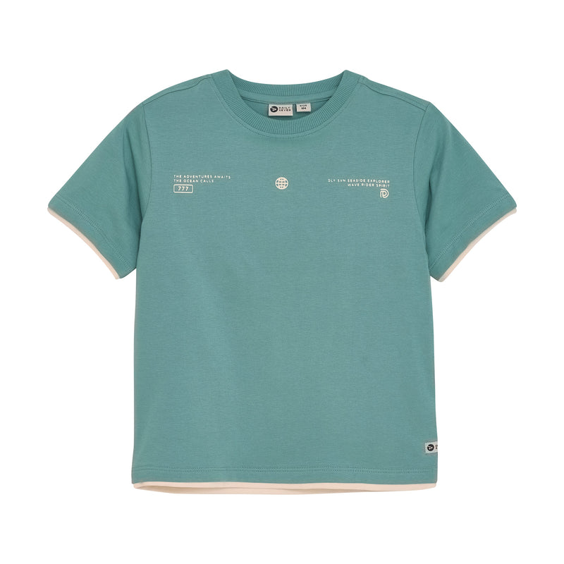 Jongens T-shirt Double Layer van Daily7 in de kleur Ocean Green  in maat 128.