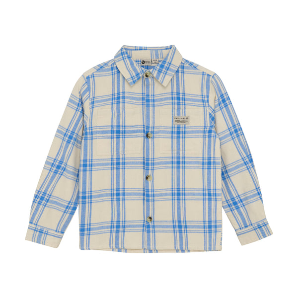 Jongens Shirt Check Print van Daily7 in de kleur Dusty Kobalt in maat 128.