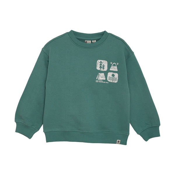 Jongens Oversized Sweater Artwork van Daily7 in de kleur Blue Spruce in maat 128.