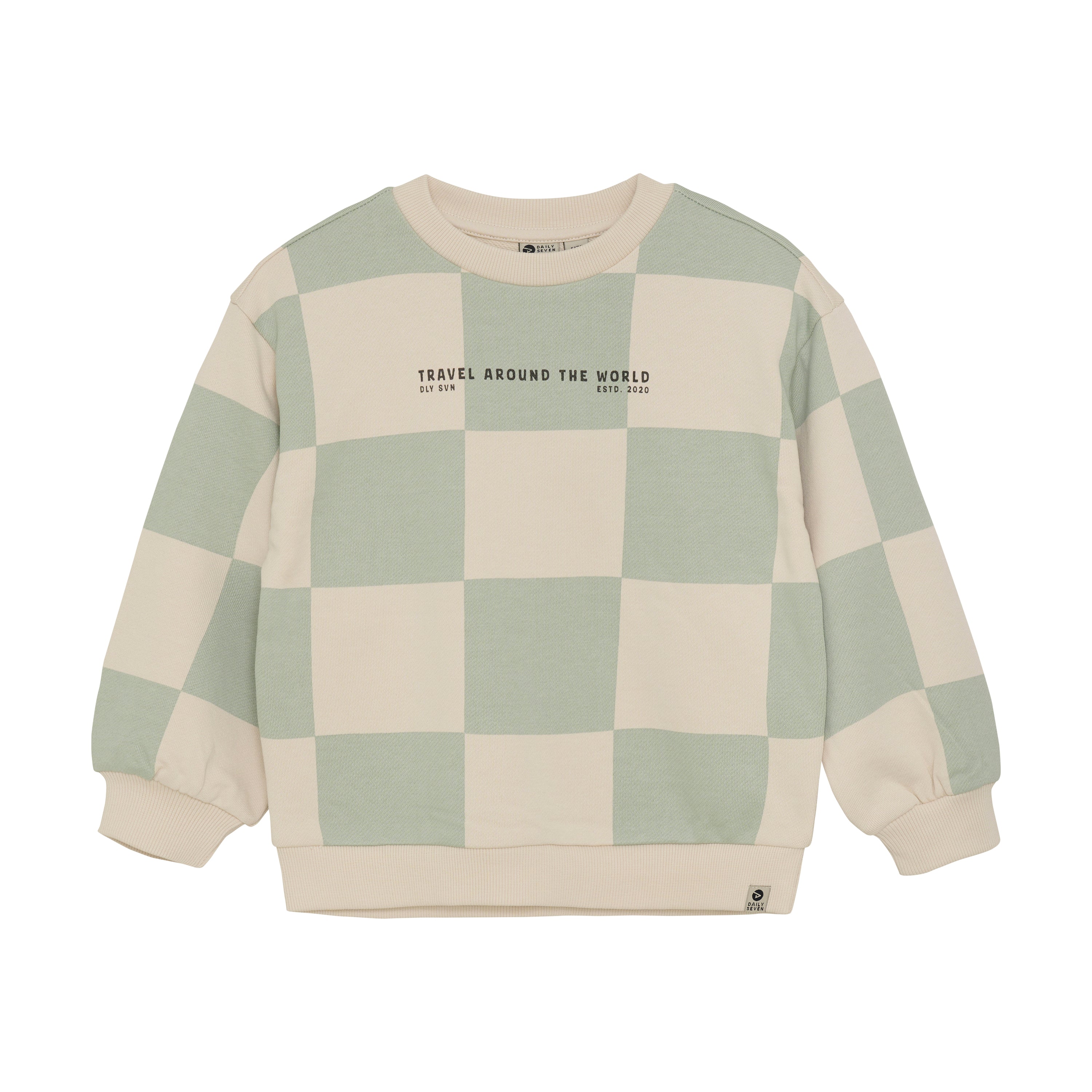 Jongens Oversized Sweater Check Print van Daily7 in de kleur Cool Mint in maat 128.