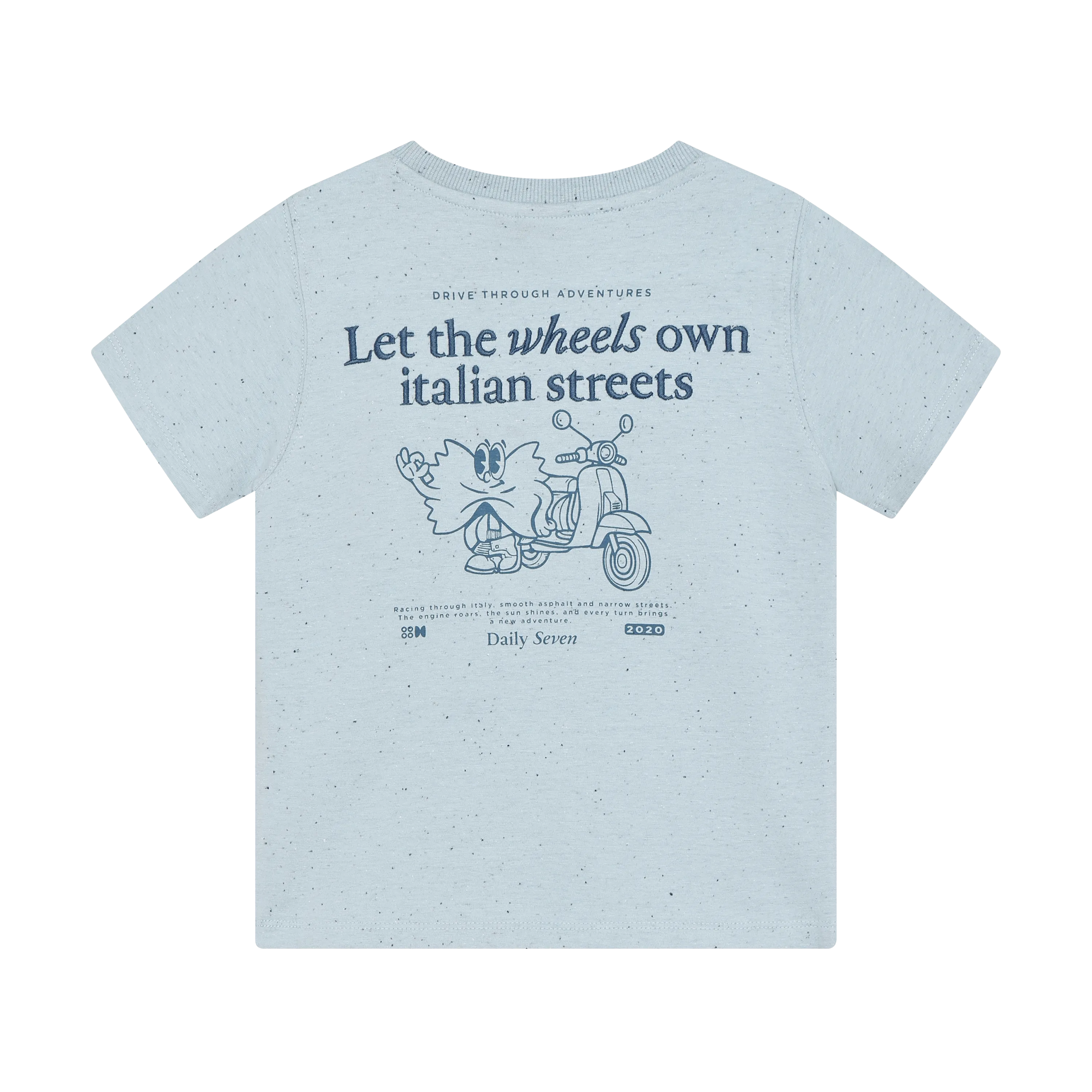 Jongens T-shirt Nappy Backprint  van Daily7 in de kleur Celestial Blue in maat 128.