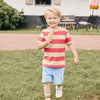 Jongens T-shirt Big Stripe van Daily7 in de kleur Chrysanthemum in maat 128.