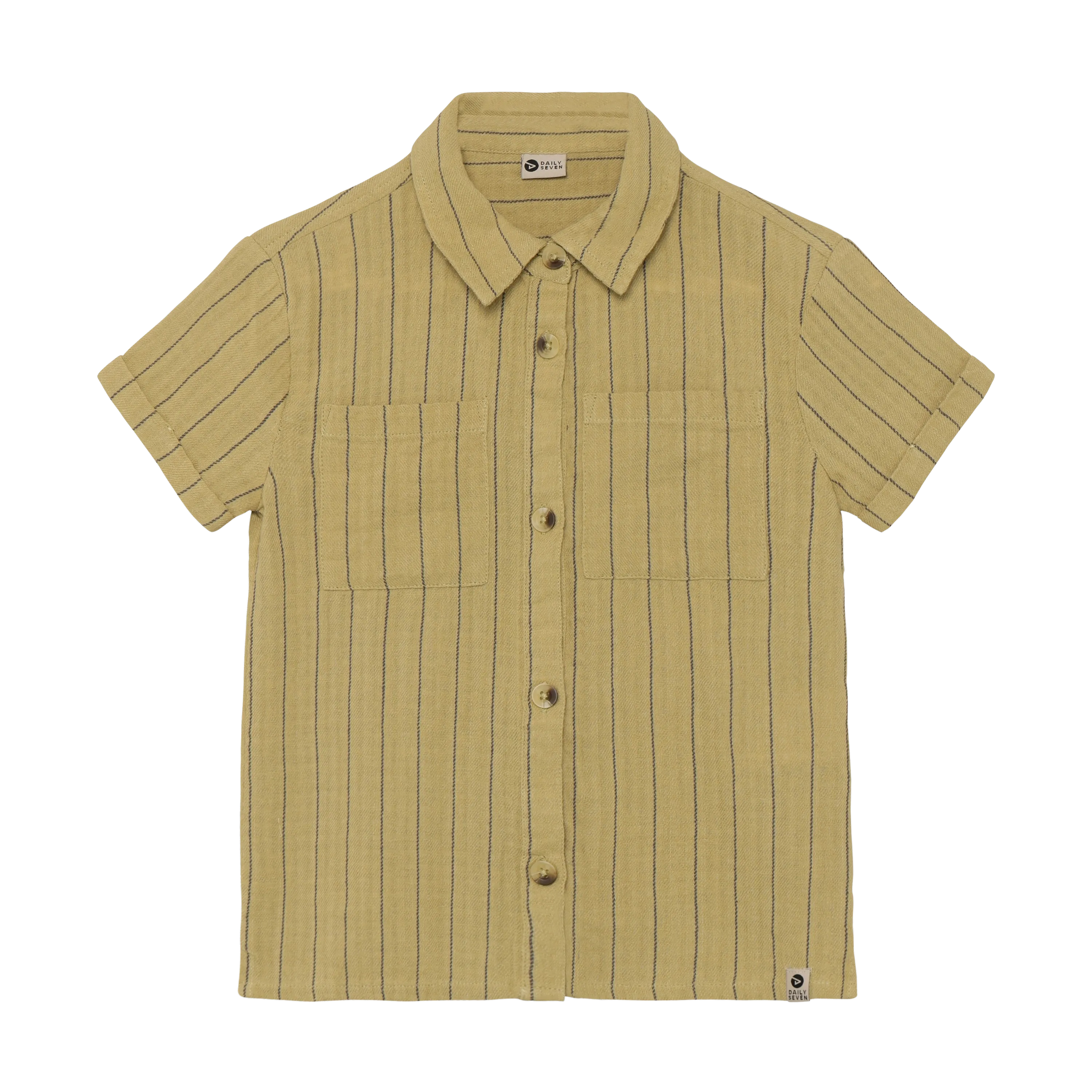Jongens Shirt Small Stripe van Daily7 in de kleur Pale Olive Green in maat 128.