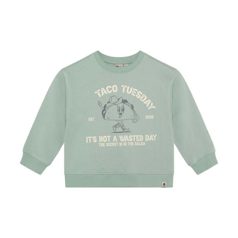 Jongens Oversized Sweater Print van Daily7 in de kleur Green Milieu in maat 128.