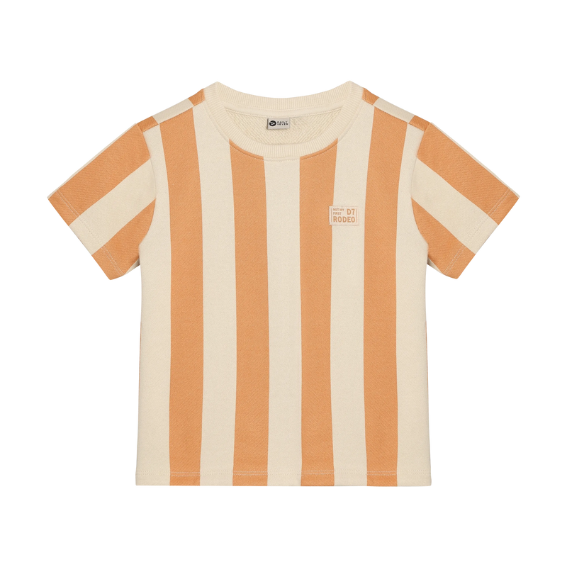 Jongens T-shirt Big Stripe van Daily7 in de kleur Sandstone in maat 128.