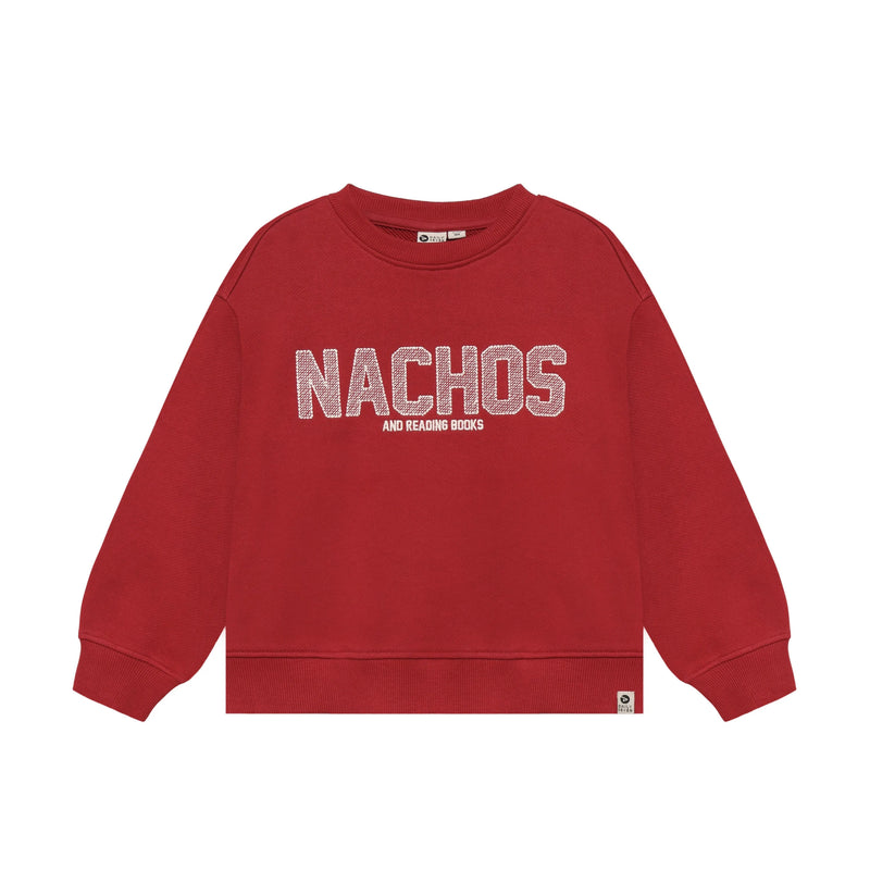 Jongens Oversized Sweater Artwork van Daily7 in de kleur Rythmic Red in maat 128.