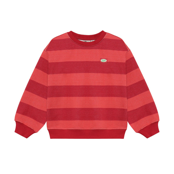Jongens Oversized Sweater Big Stripe van Daily7 in de kleur Rythmic Red in maat 128.
