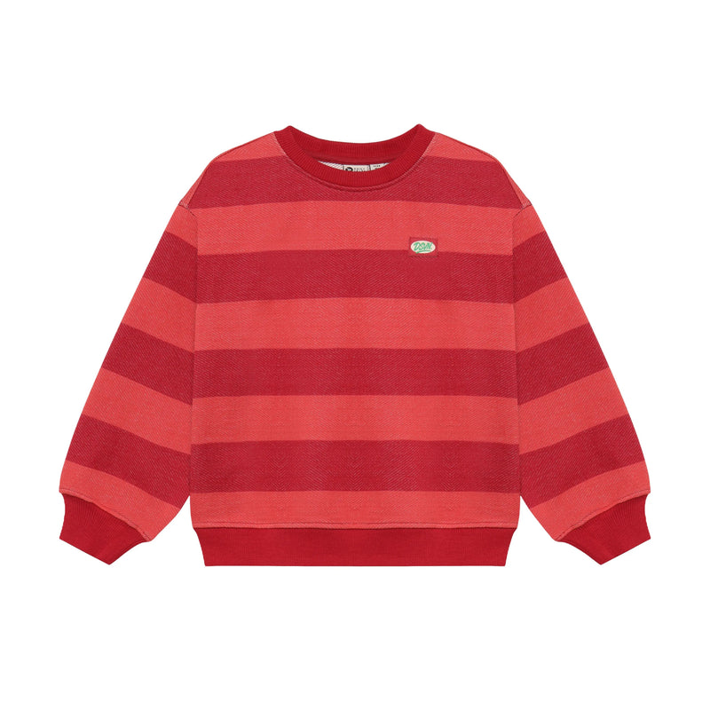 Jongens Oversized Sweater Big Stripe van Daily7 in de kleur Rythmic Red in maat 128.