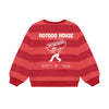 Jongens Oversized Sweater Big Stripe van Daily7 in de kleur Rythmic Red in maat 128.