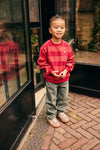 Jongens Oversized Sweater Big Stripe van Daily7 in de kleur Rythmic Red in maat 128.