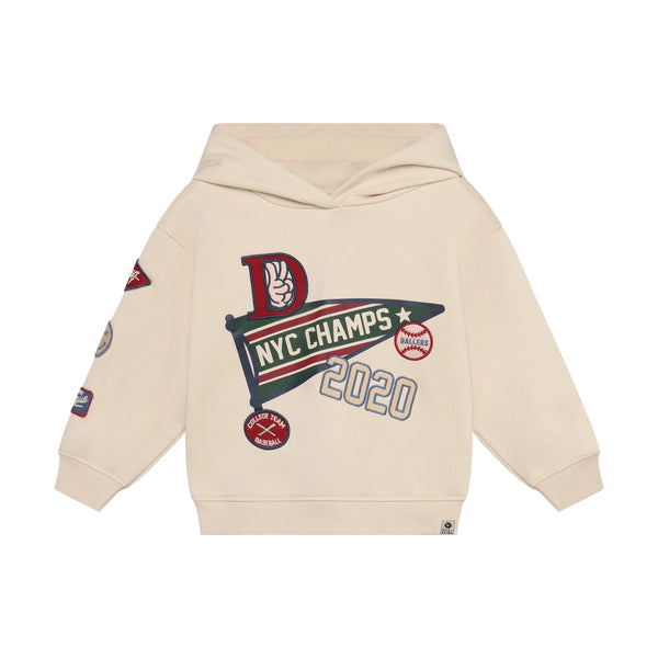 Jongens Oversized Hoodie Badges van Daily7 in de kleur Sandshell in maat 128.