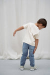 Jongens T-shirt Basic van Daily7 in de kleur Sandshell in maat 128.