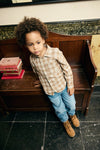 Jongens Shirt Longsleeve Check  van Daily7 in de kleur Plaza Taupe in maat 128.